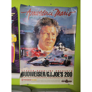 Vtg Arrivederci Mario Andretti Poster Budweiser 200 Final Indycar Portland Rare